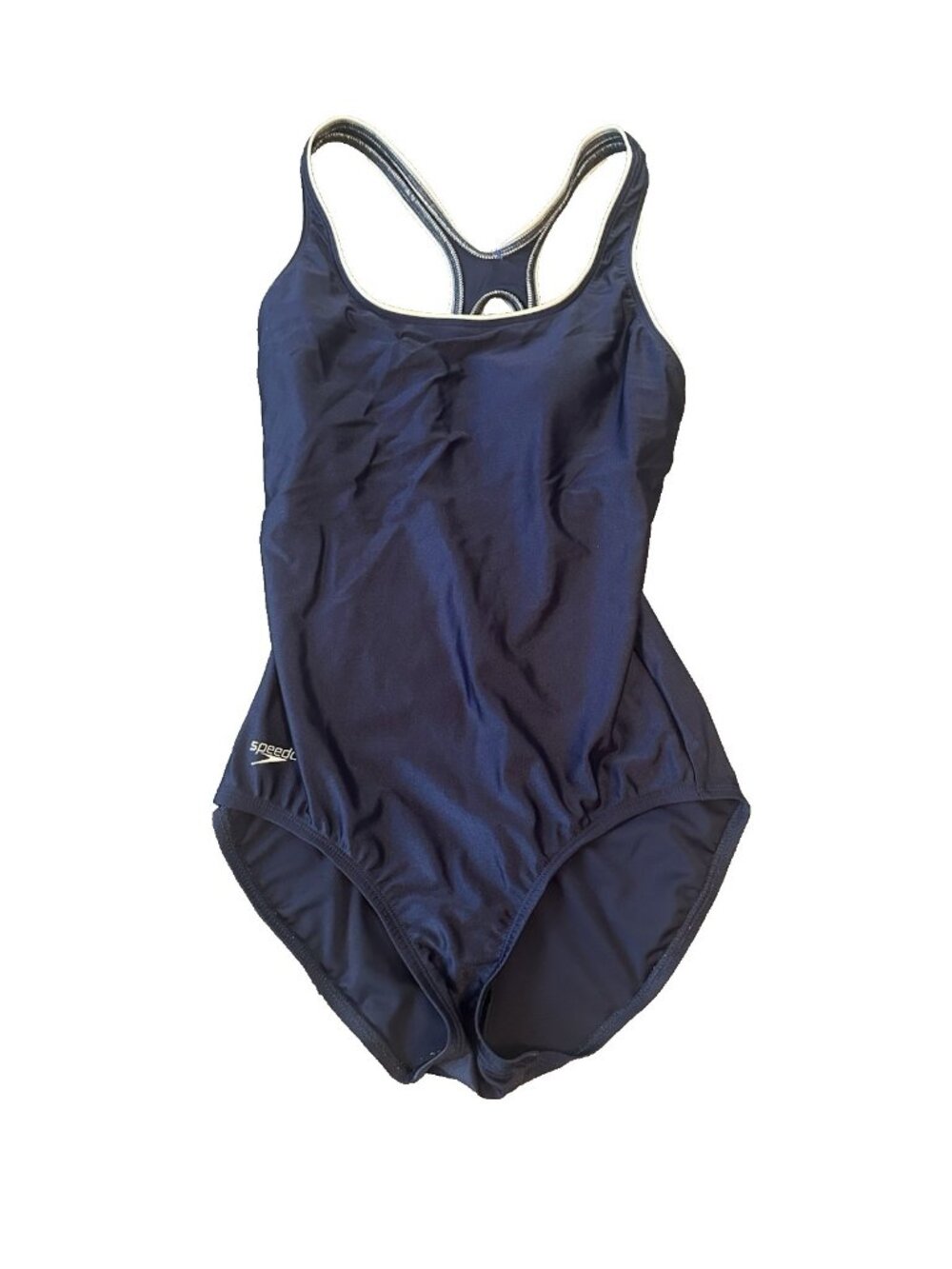 Speedo Womens One Piece Swimsuit Navy Blue 8 Racerback Shelf Bra Athletic Swim